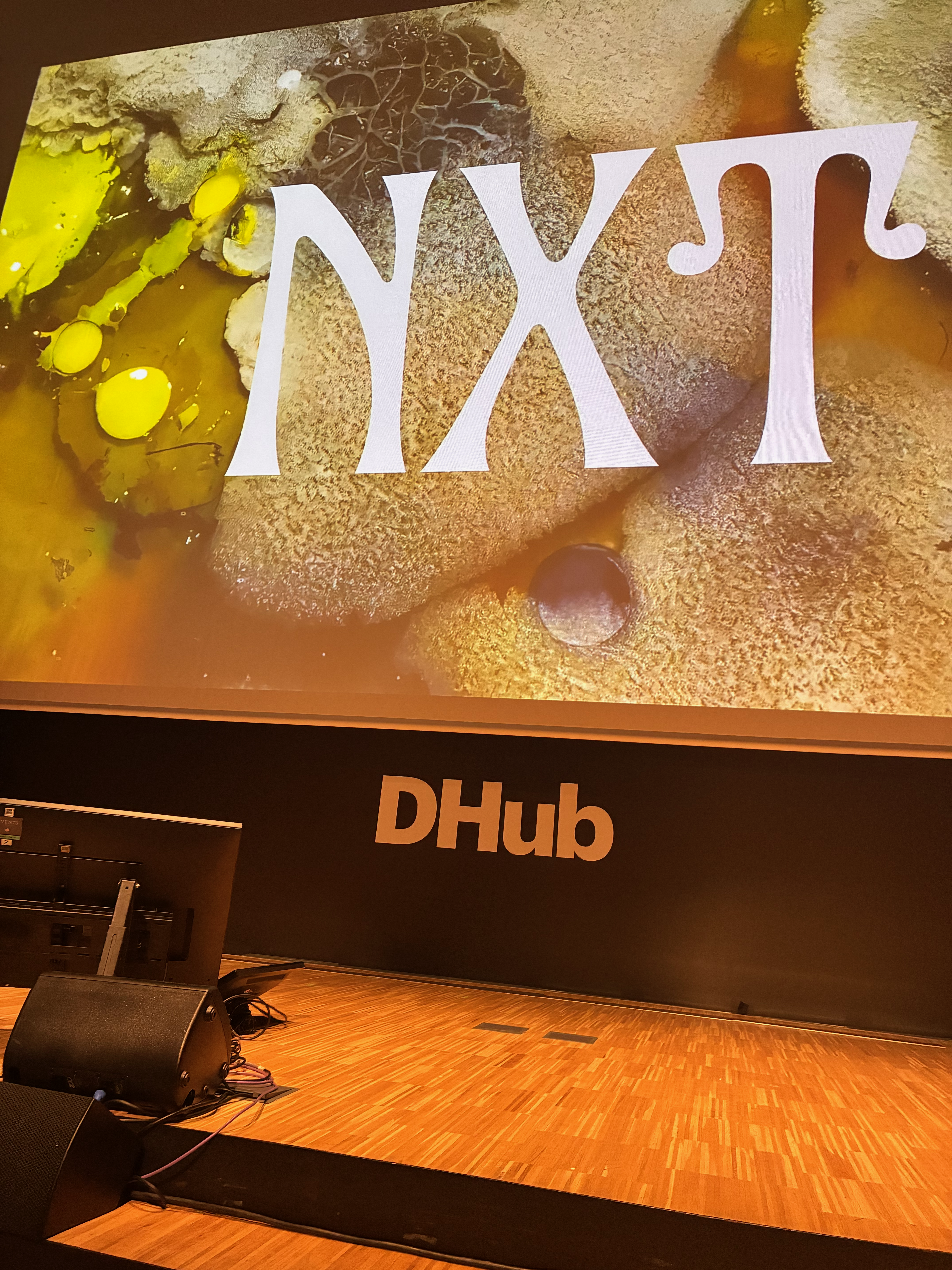 Photo from OFFF Barcelona 2026 showing the Vue project presentation space.